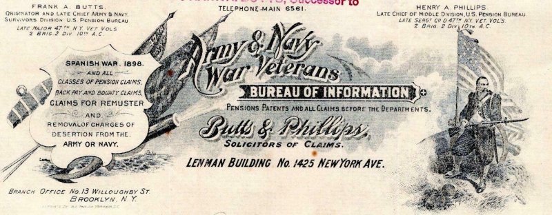 1908 ARMY & NAVY WAR VETERANS*BUTTS & PHILLIPS*LETTERHEAD & COVER*WASHINGTON DC