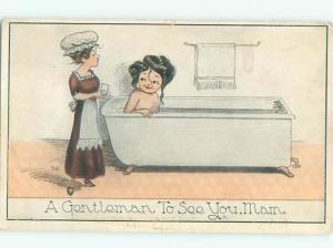 Pre-Linen Risque NUDE GIRL TAKING A BATH AB6190