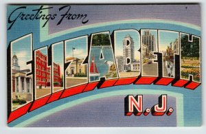 Greetings From Elizabeth New Jersey Linen Large Letter Postcard Tichnor Unused