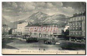 Grenoble - Train Station Square - Forts and Mount Jalla - Old Postcard