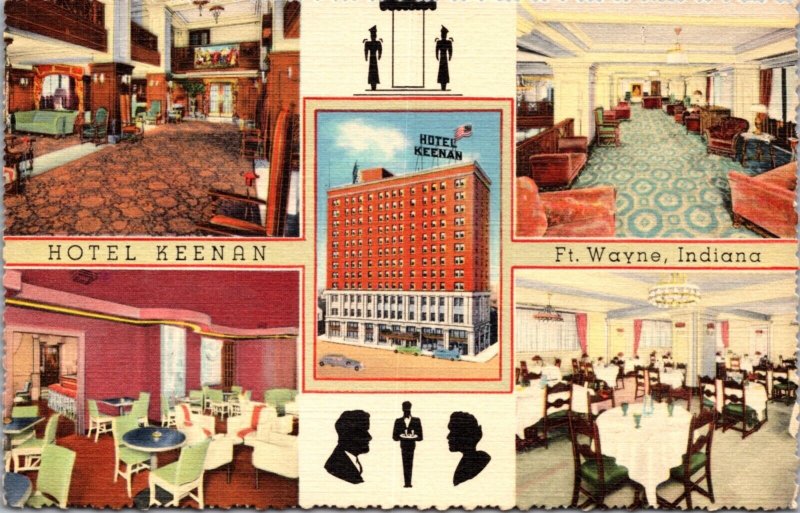 Linen Postcard Multiple Views of Hotel Keenan in Fort Wayne, Indiana