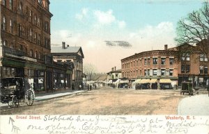 Vintage Postcard Broad Street Westerly RI Washington County, UDB 6970