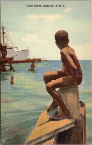 Jamaica Kingston Harbor Young Coin Diver Curteich