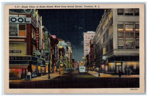 c1940's Night View of State Street West from Broad Street Trenton NJ Postcard