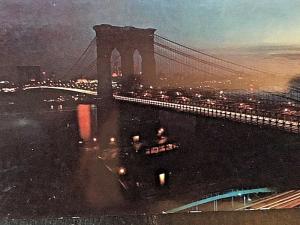 Postcard  View of Brooklyn Bridge at Night.      X9