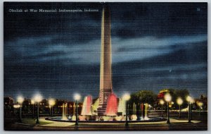 Vtg Indianapolis Indiana IN Obelisk at War Memorial 1940s View Linen Postcard