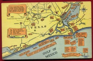 Hunting and Fishing Map Southeast Texas Sabine Lake linen Postcard 