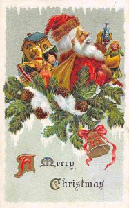 Santa Claus Carrying Toys Merry Christmas 1910c postcard