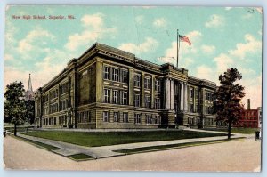 Superior Wisconsin Postcard New High School Building Exterior View 1910 Antique