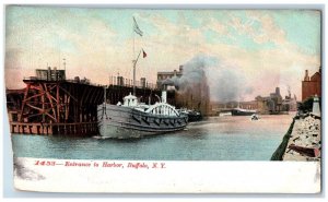 c1905 Entrance To Harbor Buffalo Steamer Ship Cruise New York Vintage Postcard