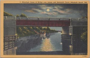 Postcard Moonlight Scene Over Bridge Lewes + Rehoboth Canal Rehoboth Beach DE