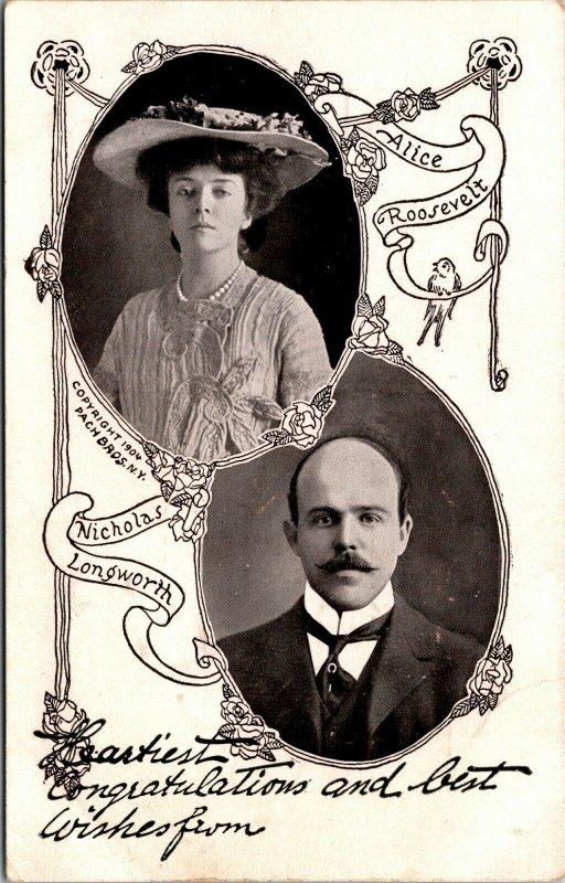Early Wedding postcard Alice Roosevelt & Nicholas Longworth c 1904 UNPOSTED