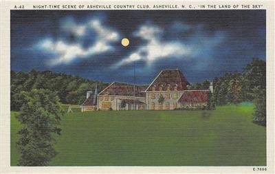 Night-Time Scene of Asheville Country Club North Carolina c1940s Linen Postcard