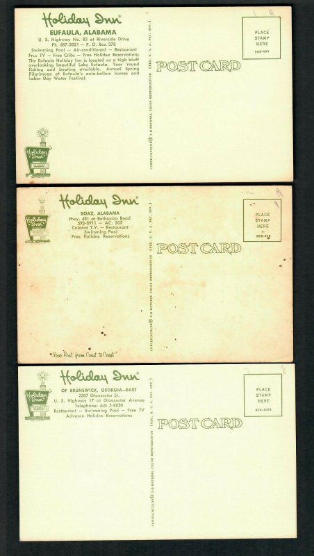 #561(3)Pcs Holiday Inn Eufala, Alabama, Boaz, Alabama, Brunswick, Georgia Unused