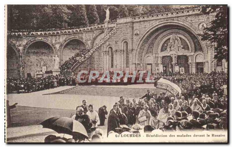 Old Postcard Lourdes Benediction sick in front of the Rosary