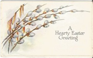 Vintage Postcard decorated with Light Gray White Pussy Willows for Easter