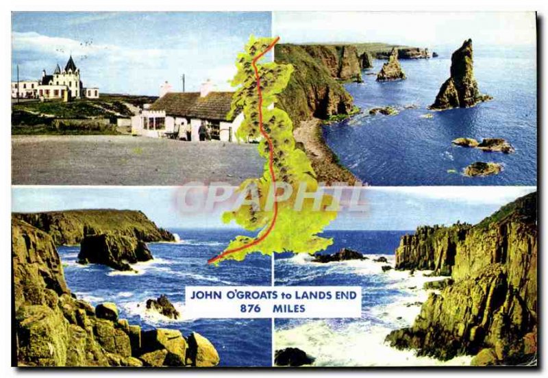 Modern Postcard John o'Groats to Lands End 876 miles