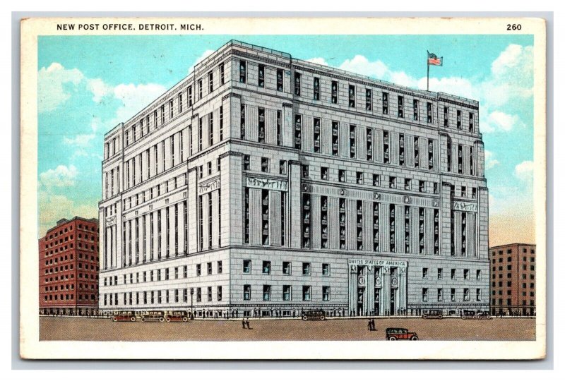 Post Office Building Detroit Michigan MI WB Postcard F21