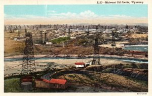 Wyoming - Midwest Oil Fields outside Casper - in the 1920s - Vintage Postcard