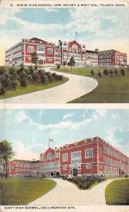 Toledo Ohio 1928 Postcard Waite High School and Scott High School