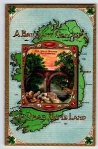 St Patrick's Day Postcard Map Gem Of Ireland Home Land Old Weir Bridge Killarney