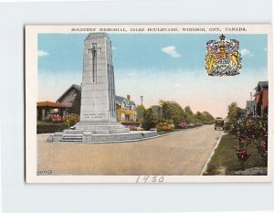 Postcard Soldiers' Memorial, Giles Boulevard, Windsor, Canada