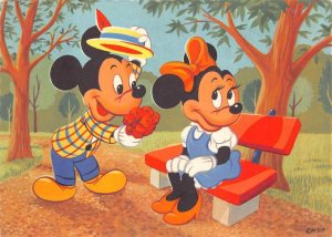 DISNEYLAND MICKEY MOUSE SERENADING MINI SWEDEN POSTCARD (c. 1940s) !!