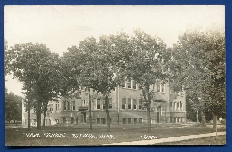 Algona Iowa ia High School Trees real photo postcard RPPC #2