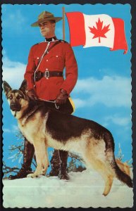 Royal Canadian Mounted Policeman with Dog and Canadian Flag - Chrome