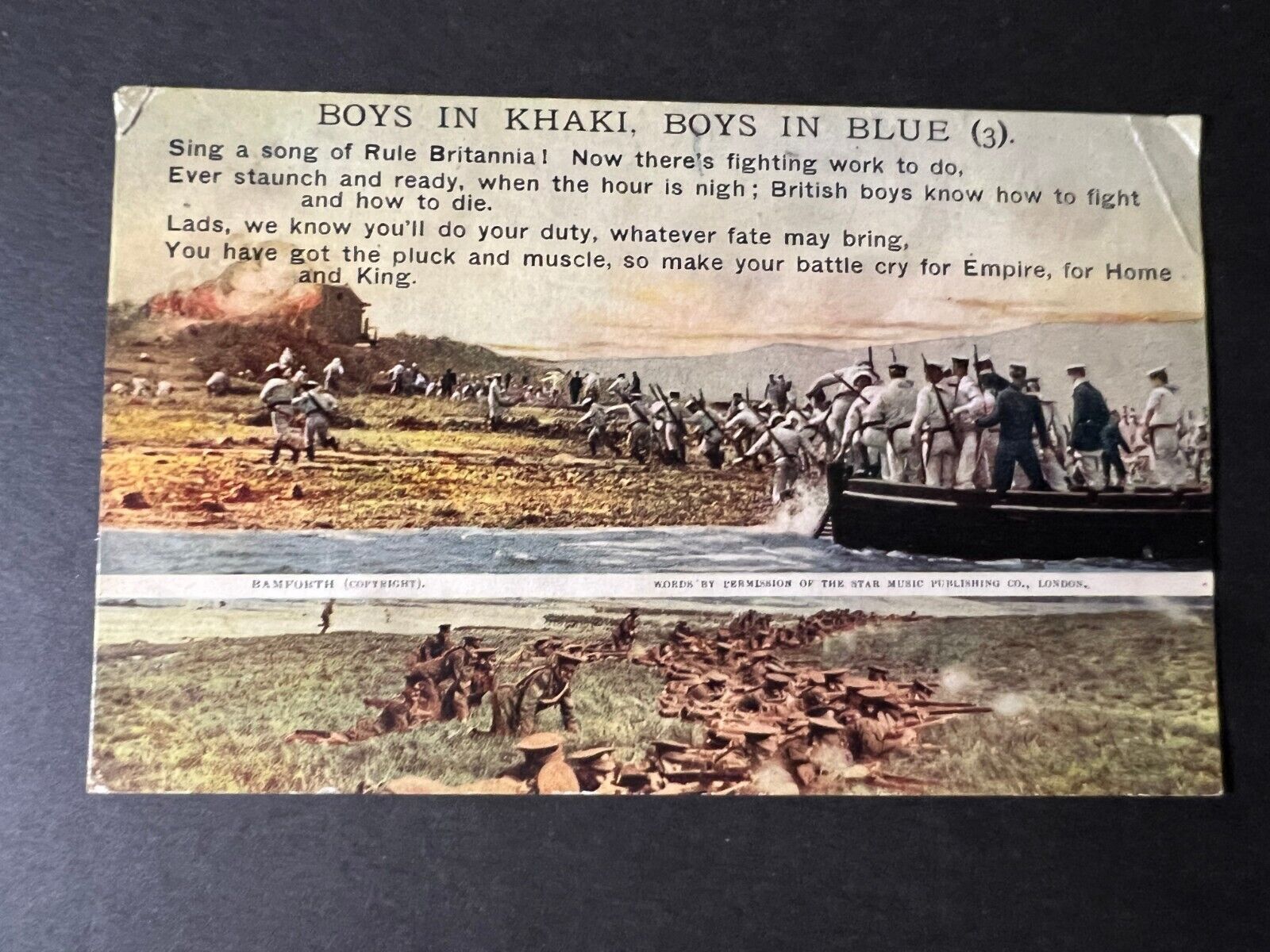 Mint British Empire Postcards Boys in Khaki Boys in Blue Song Poem Part