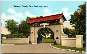 Postcard - Entrance, Templar Park - Spirit Lake, Iowa