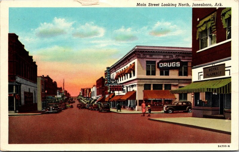 Postcard Main Street Looking North in Jonesboro, Arkansas