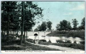 BLOOMINGTON, Illinois  IL  Bridges at MILLER PARK LAKE Photoette 1909   Postcard