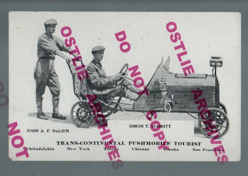 1910 CROSS COUNTRY TRAVELER Pushmobile Delion & Schmitt PHILY TO SAN FRAN Walker