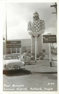 1950s RPPC Paul Bunyan Statue Kenton District Portland OR Visitor Center Hwy 99