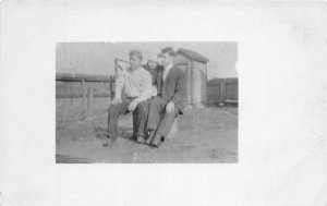 J64/ Akron Ohio RPPC Postcard c1910 Men Sitting in Backyard  304