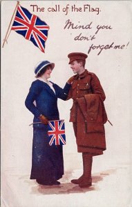 The Call Of The Flag Soldier Woman Patriotic British Flag Tuck Postcard H50