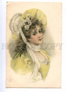 187159 Charming Female Head FASHION Vintage LITHO postcard