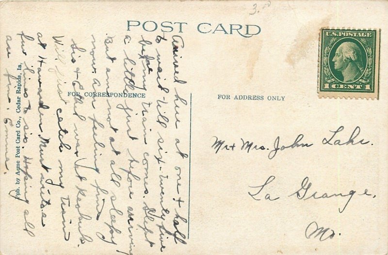 Cedar Rapids Iowa~Washington High School~Name in Flowers in Front~1920s~Postcard