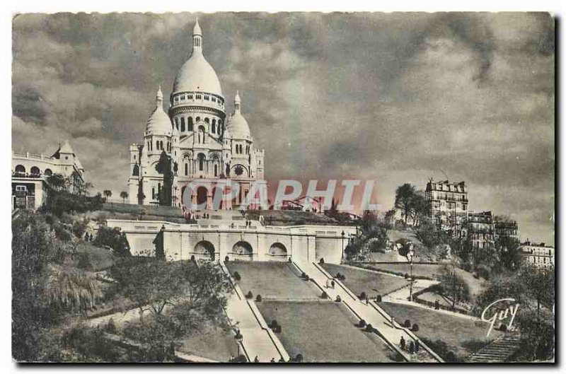 Old Postcard Paris and Sacre Coeur Basilica in Montmartre Wonders