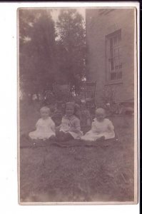 Real Photo, Little Girl with Two babies on Grass