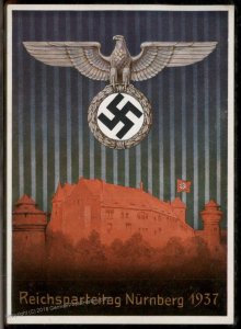 3rd Reich Germany 1937 Hoffmann Reichsparteitag Propaganda Card RALLY USED 93378