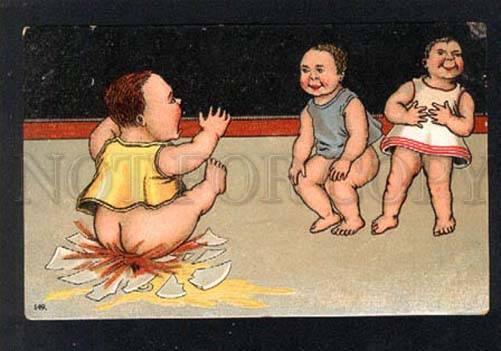 034172 MULTIPLE BABIES on Broken POT vintage COMIC PC