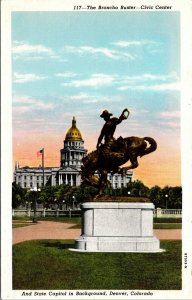 Vtg Bronco Buster Statue Civic Center State Capitol Denver Colorado CO Postcard
