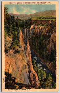 Vtg Wyoming Wy Needle In Grand Canyon Near Tower Fall Yellowstone Postcard