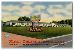 c1940 Motel Orlando Exterior Building Decatur Illinois Vintage Antique Postcard