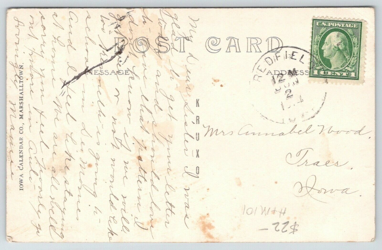 Redfield IowaHanging BridgeLost Steel Stringer1914 Real Photo