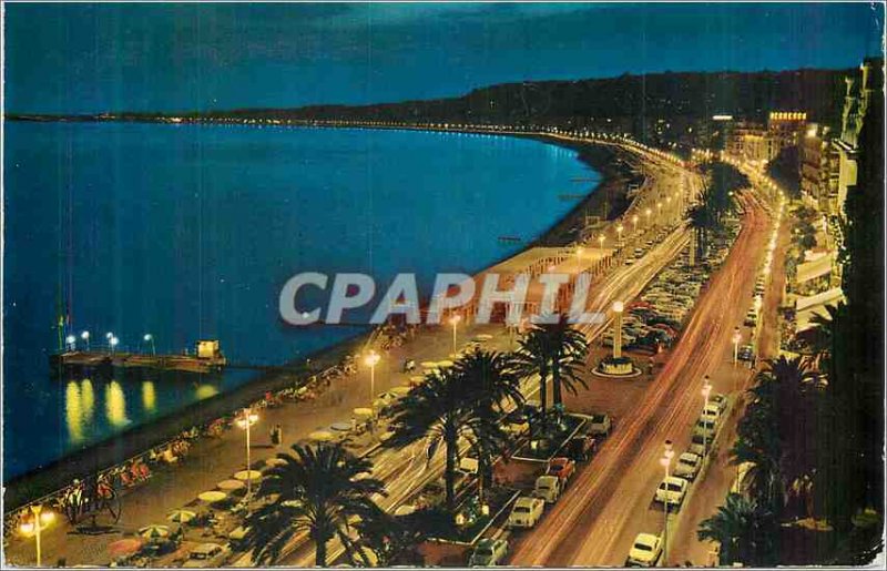 Nice Modern Postcard The French Riviera Promenade des Anglais Night