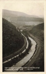 1931 RPPC Aerial View National Highway Lovers Leap Cumberland Maryland 2R3-545