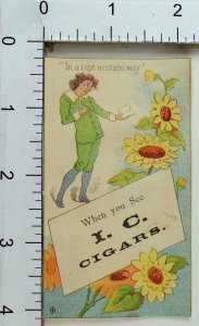 Victorian Trade Card I.C Cigars Poet Reading Spectacles Flowers F67